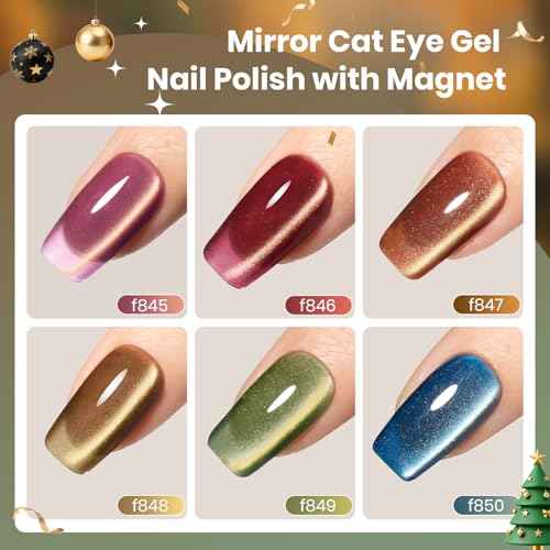 beetles Gel Polish Golden Mirage Cat Eye Gel Nail Polish Set - 6 Colors Glitter Red Green Blue Brown Pink Christmas Gel Nail Kit Magnetic Shine Soak Off UV Winter Salon DIY Manicure Gift for Women