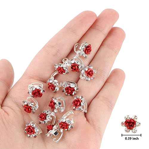 YISSION Red Rhinestone Hair Pins - 20Pcs Mini Rose Barrettes, Decorative Wedding Hair Accessories for Girls Women