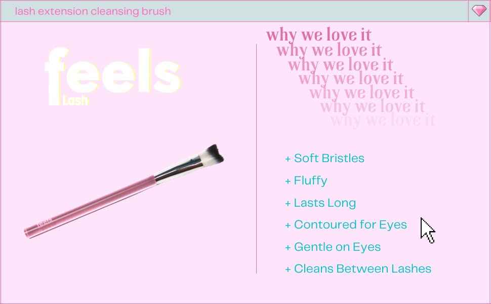 Feels Lash Cleaning Brush Eyelash Extensions Shampoo Brush Soft Curved Fluffy Cleansing (10 pack, Pink)