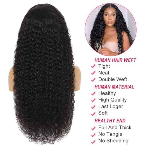13x4 Deep Wave Lace Front Wigs Human hair 180 Density HD Full Lace Frontal Wigs Pre Plucked Bleached Knots Curly Human Hair Wig with Baby hair 20 Inch Wigs for Black Women