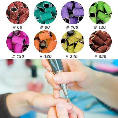 400 Pcs Sanding Bands for Nail Drill with 4 Mandrel Bits for Manicure and Pedicure, 60/80/100/120/150/180/240/320 Grit