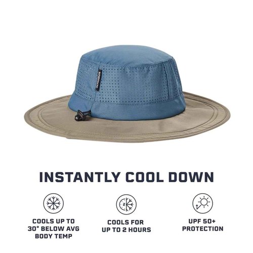 MISSION Navy/Khaki Cooling UPF Boonie Hat - Unisex Sun Hat for Hiking, Beach & Fishing - Sweat & Water Activated Technology