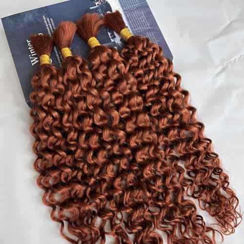 Human Braiding Hair for Boho Braids 24 Inch 100G #30 Auburn Brown Deep Water Wave Boho Human Hair Curly Braiding Bundles No Weft Wet and Wavy Brown Bulk Human Hair for Knotless Braids
