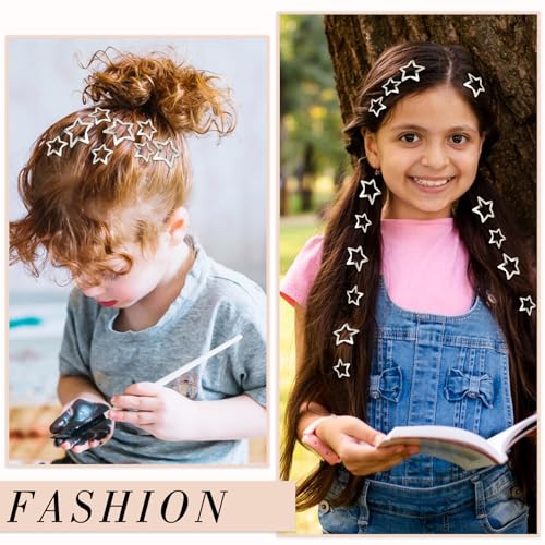 40pcs 1.6" and 1.2" Metal Star Hair Clips - 2000s Y2K Silver Star Barrettes for Girls,Stocking Stuffers for Teen Girls