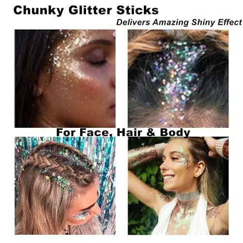 Mysense Purple Body Glitter Stick,Singer Concert Outfit Face Glitter Makeup for Women,Hair Glitter Gel for Kids,Festival Rave Pride Accessories,Mermaid Sequins Chunky Glitter Face Paint,0.56oz