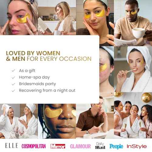 PLANTIFIQUE Gold Eye Patches for Puffy Eyes and Dark Circles 5 Pairs Under Eye Masks for Dark Circles and Puffiness Eye Gels with Collagen & Caffeine Eye Patches Gold Eye Mask Skincare