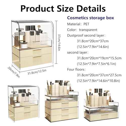 DASITON Cream Cover Dustproof Three layers Storage Box,Makeup Brush Holder,Large Capacity Desktop Storage Box with Drawer,for Beauty Products,Perfume,Jewelry,Nail Polish