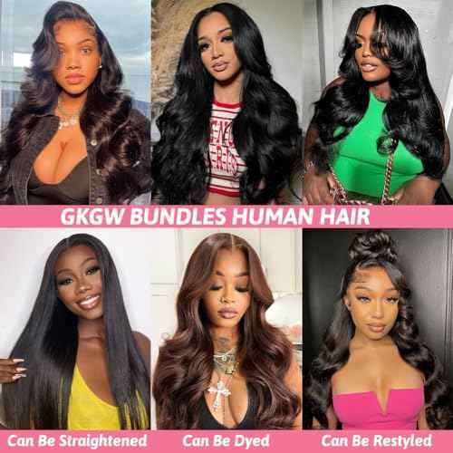 12A Body Wave Human Hair Bundles with Closure 22 24 26+20 Inch 5x5 HD Lace Closure 100% Brazilian Virgin Human Hair 3 Bundles with Closure Deals Hair Extensions Quick Weave Bundle Natural Black