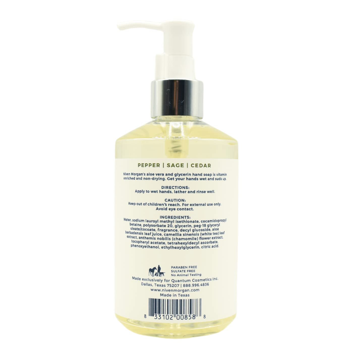 Niven Morgan Pepper, Sage and Cedar Hand Soap 11fl.oz. 325ml.