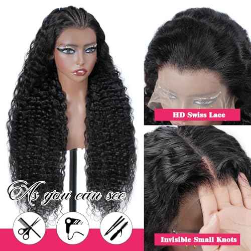 30 Inch Deep Wave Lace Front Wigs Human Hair 13x6 Hd Lace Front Wigs 180% Density For Women Wet And Wavy Glueless Wigs Pre Plucked With Baby Hair Deep Curly Wig Natural Black Color