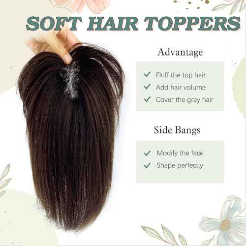 Brown Hair Topper With Bangs Real Human Hair Toppers For Women With Thinning Hair 360¡Æ 3D Cover Hair Pieces with Bangs For Women (12Inch, Brown with Bangs)