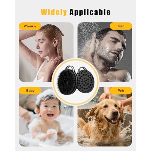 2 in 1 Silicone Body Scrubber, Anti Cellulite Massage Scrubber, Exfoliating Shower Brush for Men & Women, Removes Dead Skin, Reduces Cellulite, Improves Circulation, Fast Dry, Non Slip (1PC, Black)