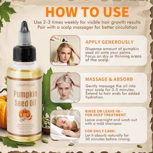 Pumpkin Seed Oil for Hair Growth - 100% Pure, Cold Pressed, Natural Hair Growth Oil - Deeply Moisturizing Scalp, Strong Roots and Thick Hair, 2 Fl Oz