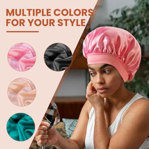 Silk Bonnet for Sleeping Women - Waterproof Shower & Sleep Hair Protector, Adjustable Silk Night Cap for Curly/Natural Hair