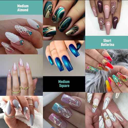 Soft Gel False Nail Tips 3 Styles Kit - Medium Almond, Square and Ballerina, 360PCS Pre-shaped Half Matte Full Cover Acrylic Nail Tips, Nail Extension DIY Manicure Salon Home, 12 Sizes,BlueZOO