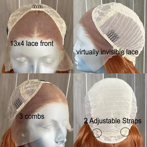 RONGDUOYI Ginger Long Curly Lace Wig Synthetic Frontal Lace Wigs with Free Part Heat Friendly Synthetic Lace Front Wigs for Women Princess Merida Cosplay Wig 26Inch