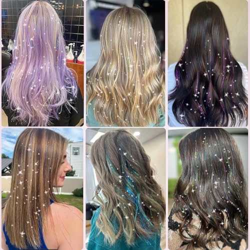 22 Colors Hair Tinsel Kit, 7800 Strands 48 Inch Glitter Tinsel Hair Extensions with Tools, Heat Resistant Sparkling Fairy Hair Accessories for Girls, Kids, Women Christmas Cosplay Party