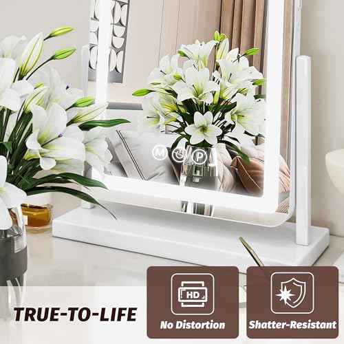 Vanity Mirror with Lights, 18"x13" Hollywood Lighted Makeup Mirror for Tabletop & Bedroom 3 Color Lighting Modes Smart Touch Control 360¡Æ Rotation Detachable