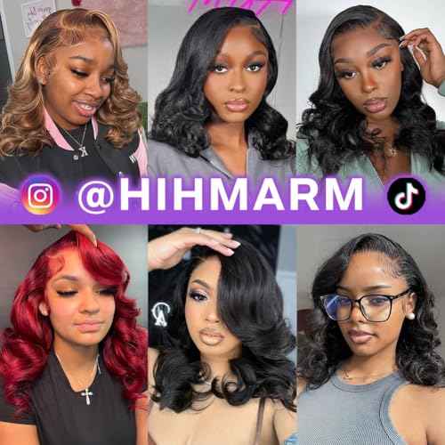 Hihmarm Body Wave Bob Wig Human Hair 13x4 HD Lace Front Wigs Human Hair Pre Plucked 180% Density Glueless Wig Bob Wigs for Black Women Body Wave Lace Frontal Wigs Human Hair Natural Black 14 Inch