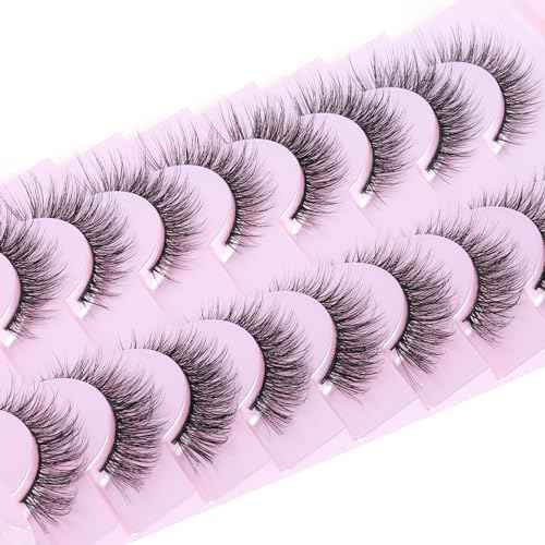 Natural Lashes Kit with Lash Glue 3D False Eyelashes Wispy 12mm Short Cat-Eye Lashes with 5ML Clear Eyelash Glue 9 Pairs Fake Eyelashes with Glue by TOOCHUNAG
