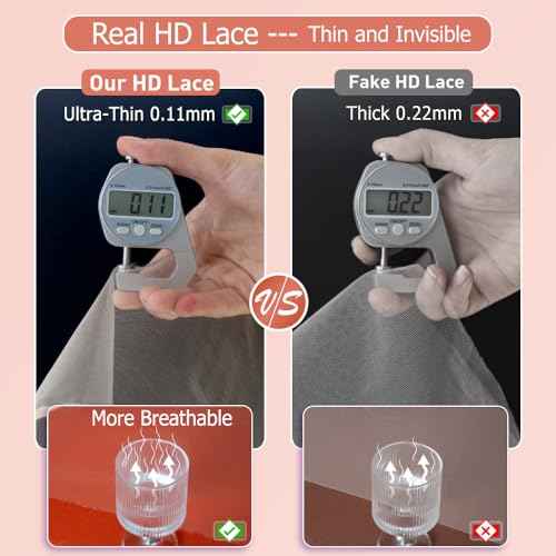 KRN 13X6 Real HD Lace Frontal Body Wave, 0.10 mm Ultra-Thin Invisible Lace HD Frontal 13x6 Human Hair 12A Brazilian Virgin Hair Single Knot Pre-Plucked with Baby Hair 16 Inch