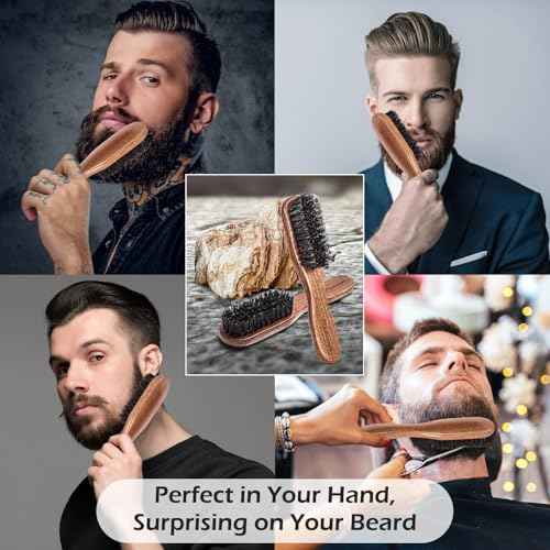 Beard Brush, 100% Real Wild Boar Bristle Walnut Wood Beard & Mustache Comb Brush for Men¡¯s Beard Grooming and Care, Gift for Men to Straighten and Promote Beard Growth