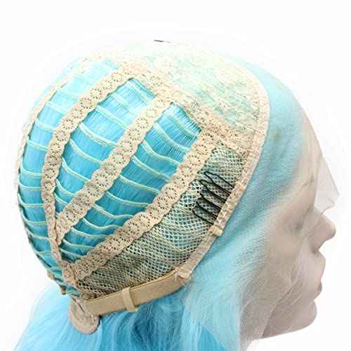 MX angel Medium Long Shoulder Length Wavy Light Blue Lace Front Costume Party Wig