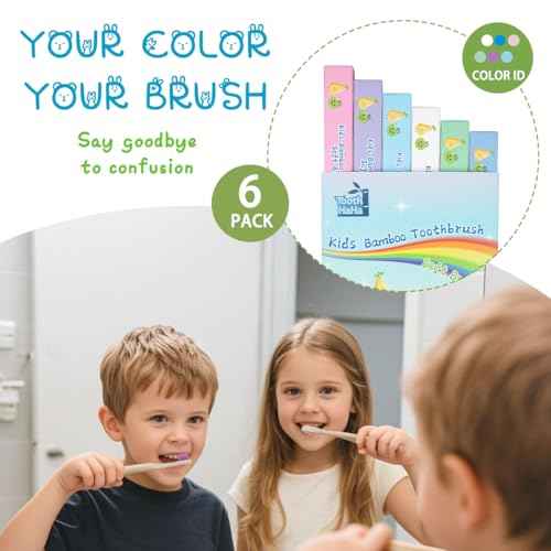 Kids Bamboo Toothbrushes, BPA-Free Soft Bristles, Eco-Friendly Natural Wooden Toddler Toothbrush, 6-Pack Travel Toothbrushes Set for Children