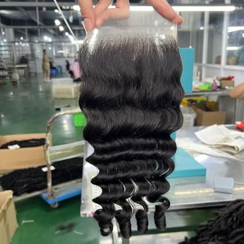 Lemoda 5x5 HD Lace Closure Burmese Loose Deep Wave Curly 20Inch HD Transparent Lace Frontal Closure 100% Virgin Human Hair Lace Frontal Closure Free Part Natural Black Spriral Curly Ends