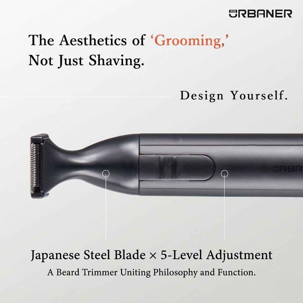 URBANER Mustache Trimmer – Cordless, Waterproof & Adjustable, 0.5–14mm Precision Settings, Lightweight Grooming Clipper with Japanese Steel Blade for Travel Use, Beard Trimmer for Men, Hair Clippers