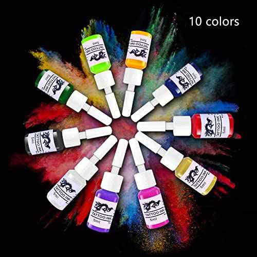 Tattoo Gun Kit for Beginners, Rotary Pen with Power Supply, Professional Ink Kit, Switch & Pigment, Light Tattoo Gun 6 Pcs Cartridge Needles, Complete Starter Set (Black)