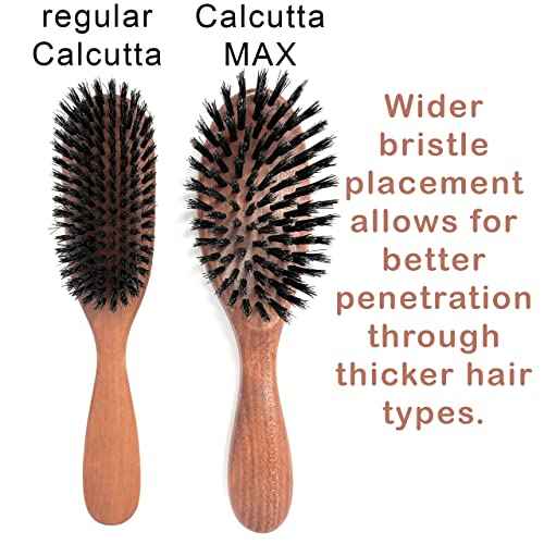 Calcutta Max ? 100% Pure Calcutta Extra Stiff Wild Boar Bristle Hair Brush ? Best Natural Hair Brush ? Thick Hairbrush for Styling & Smoothing ? Dark Maple Wood Handle ? Made in Europe