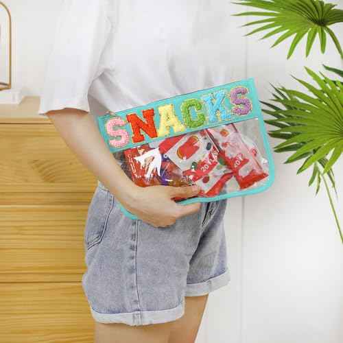 DYSHAYEN Chenille Letter Clear Zipper Pouch for Travel,Nylon Clear Cosmetic Bag,Makeup Travel Bag for Women Girls 11.8 Inches x 8.2 Inches