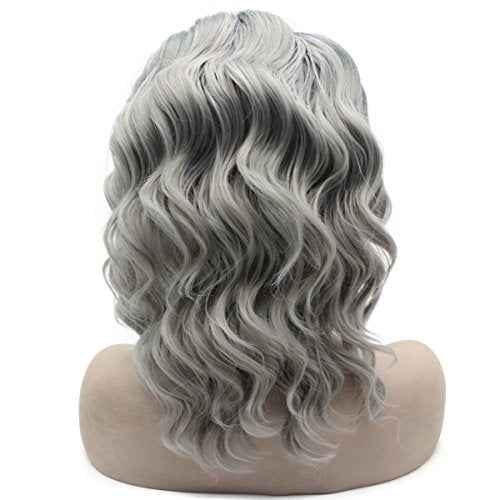 MX angel Shoulder Length Heat Friendly Synthetic Lace Front Stylish Ombre Gray Wig