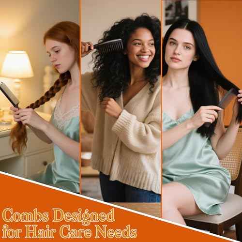 SALONSILK 5PCS Hair Brush Comb Set, Women Men Paddle Styling Hair Brushes Wide Fine Tooth Combs, Rat Tail Parting Barber Professional Set for Detangling, Thick, Natural, Thin, Curly