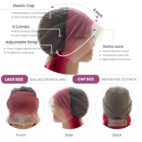 Ubetta 99j Burgundy Lace Front Wigs Human Hair,20 Inch Red Burgundy Wig Glueless 13x6 Body Wave Lace Front Wigs Human Hair Pre Plucked 180 Density 99J Red Burgundy HD Lace Frontal Wig for Black Women