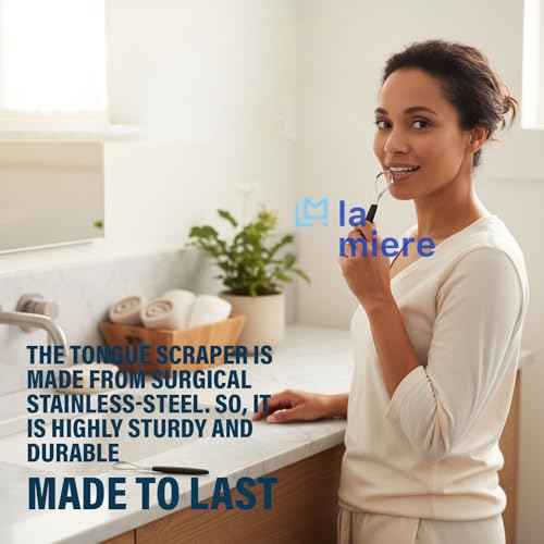 LA MIERE Tongue Scraper (2 Pack), 100% Stainless Steel, Easy to Use Tongue Scra per for Adults, Tongue Cleaner for Oral Care & Hygiene, Black