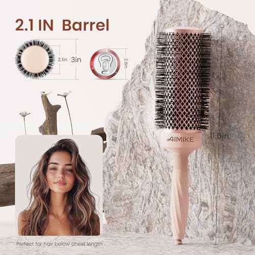 AIMIKE Round Brush for Blow out, Rose Luxe Extra-Long Round Hair Brush Ionic & Nano Thermal Ceramic Tech, for Blow Drying & Styling Volumizing Thick Long Hair, with 4 Clips (Barrel 2.1", Bristle 3")