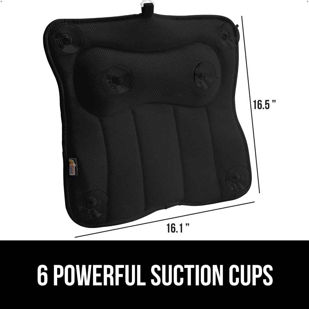 GORILLA GRIP Bath Pillow for Tub with Powerful Suction Cups, Headrest Pillows for Neck and Back Support, Machine Wash, Bathtub and Hot Tub Accessories, Relaxing Spa Gift Essentials for Women, Black