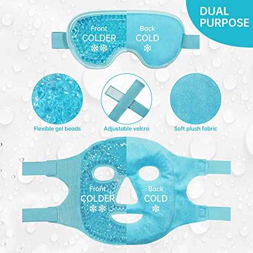 ZN?CUET?D Cooling Ice Face Eye Mask for Reducing Puffiness, Bags Under Eyes,Sinus,Redness,Pain Relief,Dark Circles, Migraine,Hot/Cold Pack with Soft Plush Backing (Blue(1* Eye Mask+1*Face Mask))