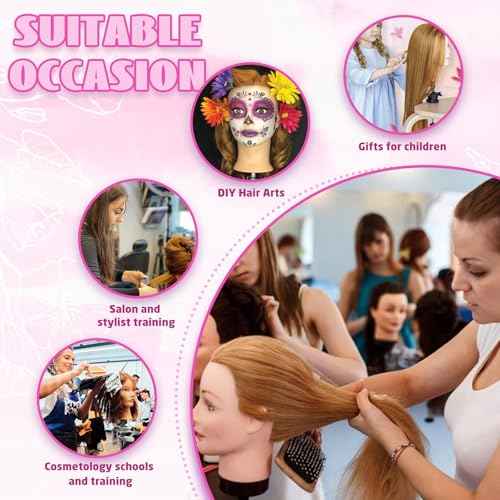 18'' Firstwon Mannequin Head Human Hair with 100% Real Hair Cosmetology Manikin Doll Head for Hair Styling Mannequin Head for Braiding with Table Clamp Stand and Tools(18Inch-Tripod)