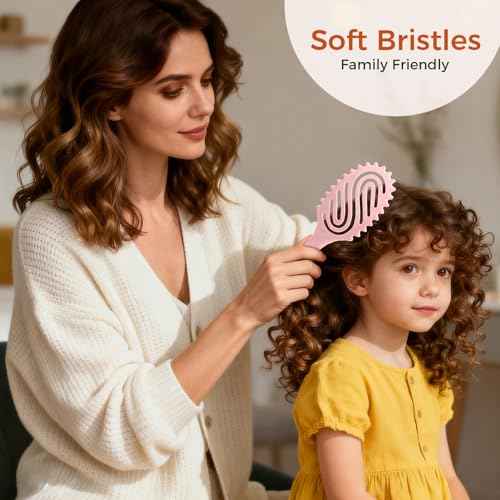 Curly Hair Brush, Curl Defining Brush with Soft Boar Bristles for Combing, Shaping, and Styling Curly Hair Suitable for All Women and Men with Wet & Dry Hair(Pink)