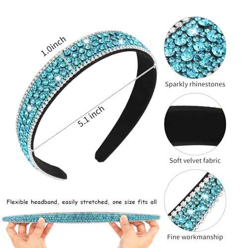 Wecoe 4 Pack Rhinestone Headbands Women Fashion Glitter Sparkly Diamond Headbands Flower Girls Back to School Prom Hair Accessories Women Girls Birthday Gift (Silver, Pink, Light Blue, Mixed Color)