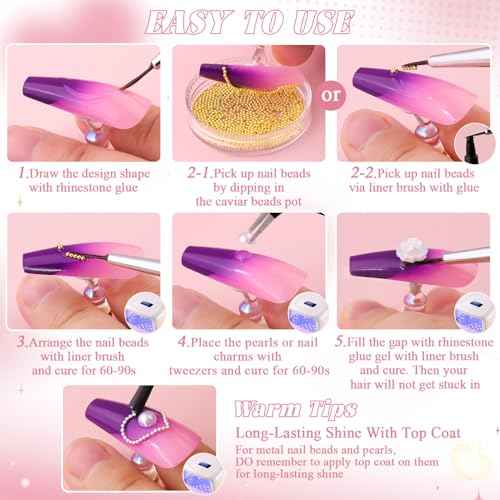 1-3MM Mini Small Nail Beads Metal Caviar Bead Silver Gold Nail Charms and Gems Ball, Nail Chain for Nail Art Accessories Supplies Gold Rhinestones for Women Manicure