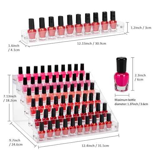 6-Tier Nail Polish Organizer Rack, Acrylic Display Stand Holder for Nail Paint, Tattoo ink, Essential Oil, Sunglasses Storage for Salon Vanity Table, Home Decor, Holds 72 Bottles