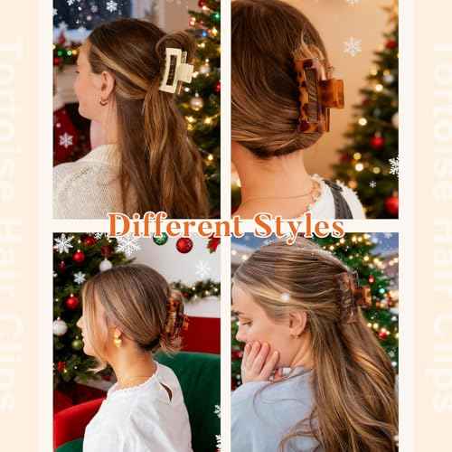 Auseibeely 6 Pcs Rectangle Tortoise Shell Claw Clip - 3.35 Inch Medium Hair Clips for Women and Girls, Non-slip Square Claw Clips for Thick/Thin Hair, Banana Jaw Clips Accessories for Christmas Gift