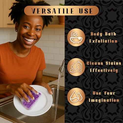 2-Piece African Net Sponge - Real Bath & Body Scrubber for Shower, Deep Cleansing for Sensitive Skin, Gentle Yet Effective for Dry/Acne Skin, Reusable Loofah Alternative (Pink & Purple)