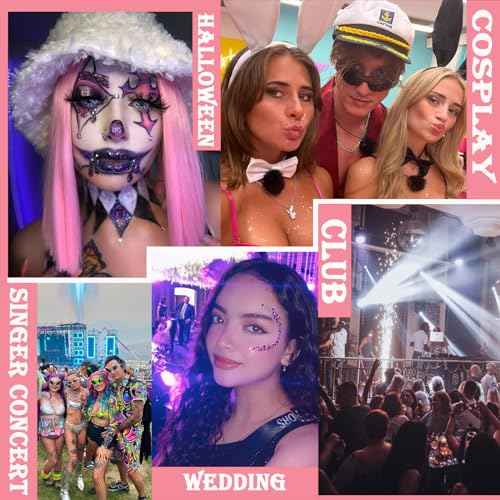 Body Glitter Face Glitter Gel: Singer Concerts Disco Festival Rave Accessories Face Glitter Makeup 150ml Chunky Sequins Mermaid Face Body Hair Glitter Gel (White&Silver&Pink)