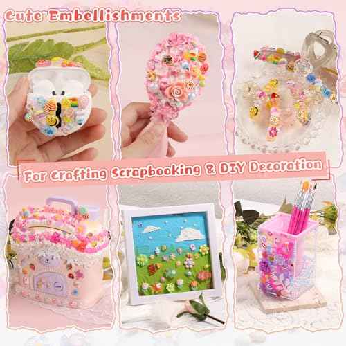 300PCS Kawaii Nail Charms Kit, 3D Animal & Candy Resin Charms for Acrylic Nails, Cute Bear Bee Fruit Nail Art Supplies with Tweezers for DIY Crafts & Shoe Decor