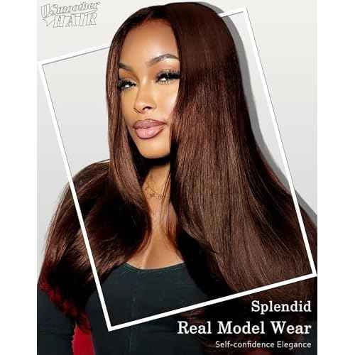 4# Chocolate Brown Human Hair Lace Front Wigs 200 Density Straight Lace Front Wig Human Hair 26 Inch 13x6 HD Lace Frontal | Soft Non-shedding Non-tangling Full Length No Peculiar Smell